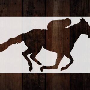 Horse and Jockey Stencil – Reusable Plastic Silhouette Template for DIY Wood Signs, Rustic Wall Art, Equestrian Crafts – Western Painting Stencil