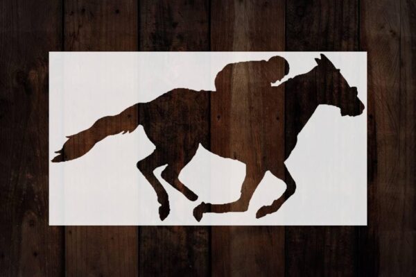Horse and Jockey Stencil – Reusable Plastic Silhouette Template for DIY Wood Signs, Rustic Wall Art, Equestrian Crafts – Western Painting Stencil