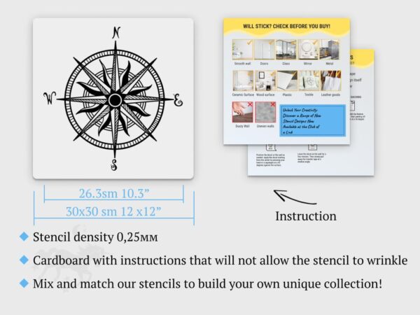 Nautical Compass Rose Stencil 12-Inch - Reusable DIY Crafts, Laser-Cut Mylar for Wall Decor, Signs & More - Image 7