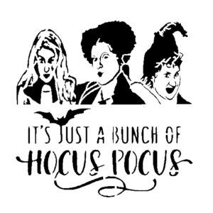 Generic It's Just A Bunch of Hocus Pocus Stencil, 8x8 Inch, Reusable Plastic, Halloween Crafting and Home Decor, DIY Spooky Projects, White