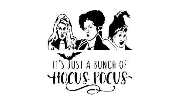 Generic It's Just A Bunch of Hocus Pocus Stencil, 8x8 Inch, Reusable Plastic, Halloween Crafting and Home Decor, DIY Spooky Projects, White