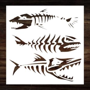 Fish Skeleton Stencil – Reusable Aggressive Fishbone Designs for DIY Fishing Gear, Horror Marine Art, Tattoo Style Crafts & Edgy Ocean Decor