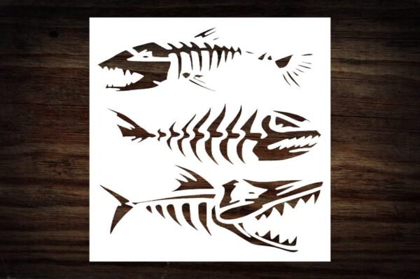 Fish Skeleton Stencil – Reusable Aggressive Fishbone Designs for DIY Fishing Gear, Horror Marine Art, Tattoo Style Crafts & Edgy Ocean Decor