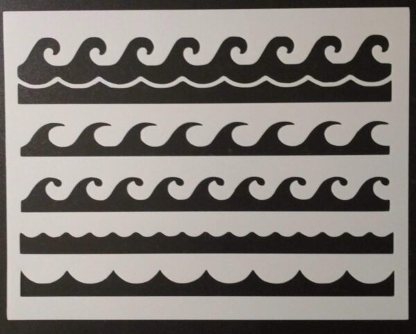 STENCILAIR Reusable Ocean Waves Pattern Stencil 11"" x 8.5"" - Custom, Tiled Multiple Wave Design for Coastal Crafts