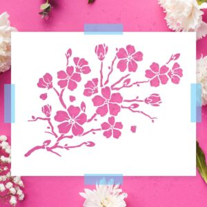 Cherry Blossom Stencil - Reusable for DIY Crafts & Decorations, Laser-Cut Plastic Painting with Roller, Brush, Easy Cleanup for Wall Decorations, Furniture