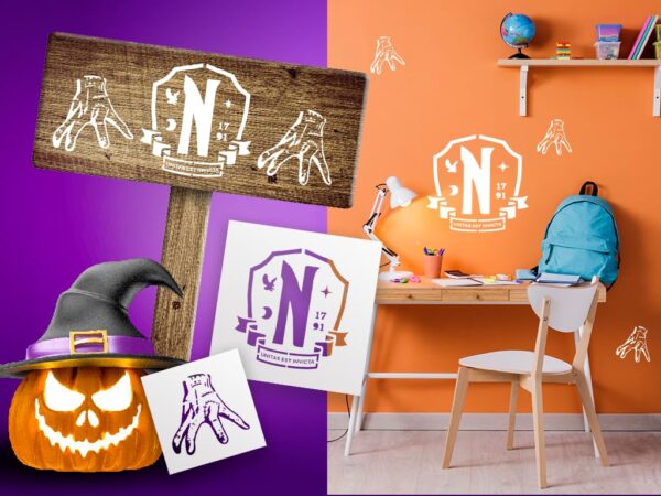 Halloween Stencil Kit (8-Pack) – Wednesday-Inspired Reusable Stencils for DIY Crafts, Wall Decor, Wooden Signs, Rock Painting – Large & Small Templates for Spooky Home and Party Decorations - Image 3