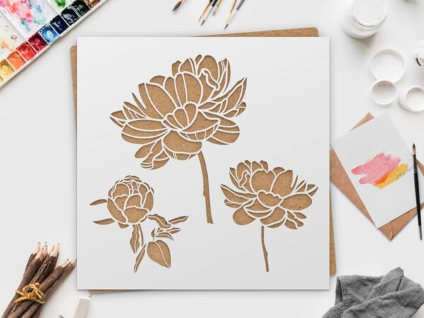 LIONX Large Peony Flower Stencil - for Wall Art, Painting & Fabric Art, Extra Large for Wall Decor, Paper Flower Crafts
