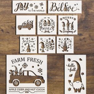 3-in-1 Gnome Stencil Set – Christmas and Autumn Gnome Designs for DIY Holiday and Seasonal Painting on Wood, Canvas, and Walls – Reusable Templates