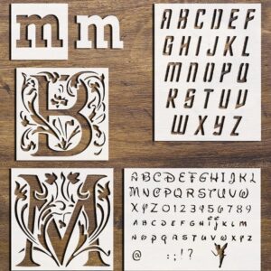 Alphabet & Monogram Stencil Bundle – Custom Letter Stencils for Painting & Crafts – Includes Initial B, Intricate M, Full Alphabet & Cartoon Font Stencils – Reusable Templates for DIY Projects