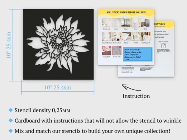 Aster Flower Stencil, , Reusable Large Design for Wall Art, Painting on Wood, Canvas, Paper, & Fabric LIONX - Image 7