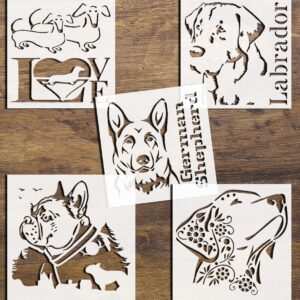 Dog Stencil Bundle – Bulldog, Labrador, Dachshund, German Shepherd & Flower Dog Designs – Reusable Templates for DIY Arts, Crafts, Painting on Walls, Wood & Scrapbooking – & c