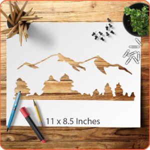 Mountain Stencil | | Adventure Stencil | Nature Stencil | Mountains with Moon and Forest Stencil | Reusable Stencil - LIONX