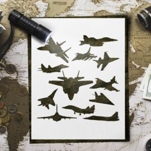 Airforce Fighter Jets Airplanes Stencil - Reusable for Painting on Walls, Wood, DIY Arts and Crafts Projects - LIONX