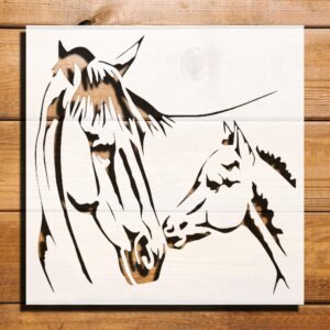 Horse and foal Stencil for Painting, Plastic Reusable 8" L x 8" W