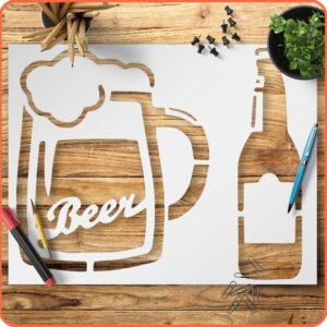 Beer Bottle Mug Glass Stencil Template Reusable for Painting on Walls, Wood, Glass, Scarpbooking, Graffity, Arts and Crafts, DIY - LIONX