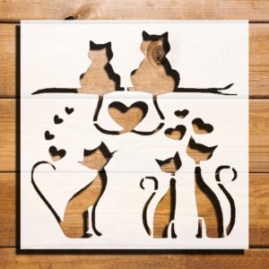 Cats Hearts Plastic Reusable Stencil for Paint, 5.5" L x 5.5" W