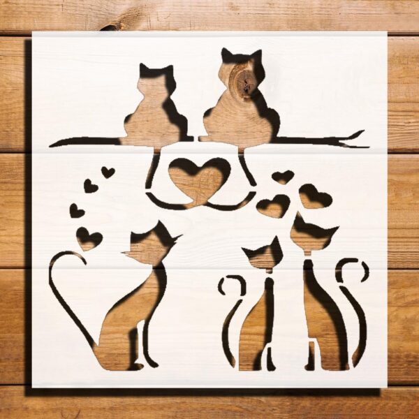 Cats Hearts Plastic Reusable Stencil for Paint, 5.5" L x 5.5" W