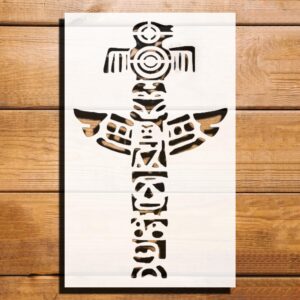 Totem Pole Design Stencil for Painting, Plastic Reusable 8" L x 5" W – Ideal for DIY Crafts, Tribal Art Projects, and Home Decor
