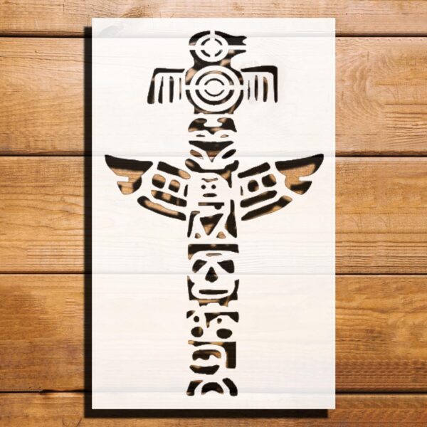 Totem Pole Design Stencil for Painting, Plastic Reusable 8" L x 5" W – Ideal for DIY Crafts, Tribal Art Projects, and Home Decor