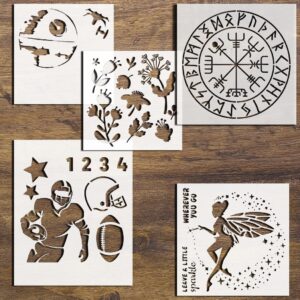 5-in-1 Stencil Set – Wildflower, Viking, Galactic Saga, Rugby Player, and Fairy Designs for DIY Crafts, Painting on Wood, Walls, Canvas, and More