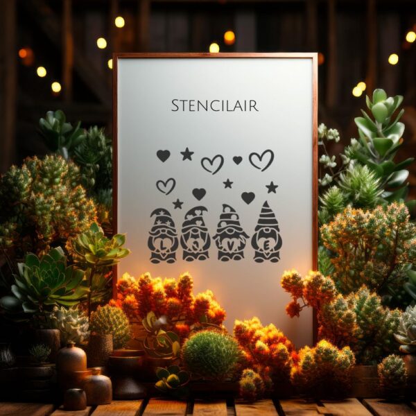 Love Gnome Stencil – Reusable Holiday Template with Hearts & Stars for DIY Crafts, Cards, Scrapbooking, Fabric Painting & Valentine’s Décor - Image 2