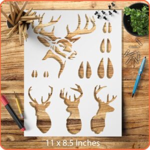 Hunting Buck Head Deer Tracks Stencil Template Reusable for Painting on Walls, Wood, Glass, Scarpbooking, Arts and Crafts, DIY - LIONX