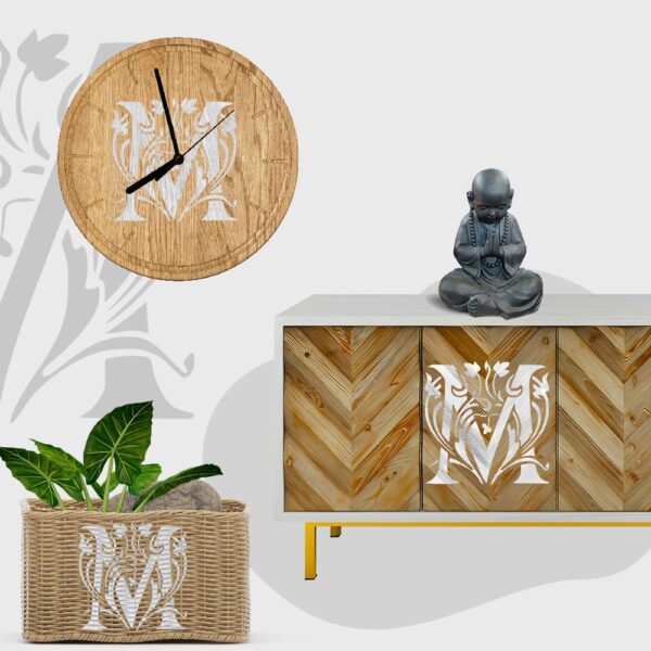 Floral Monogram “M” Stencil – Reusable Decorative Alphabet Template for Painting on Wood, Paper, Fabric, Walls, Signs & DIY Personalized Crafts - Image 3