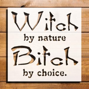Witch by Nature, Plastic Reusable Stencil for Painting 5.5x5.5 inch – Ideal for Halloween Crafts, Home Decor, and Themed Projects