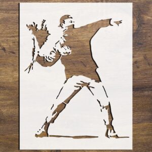 Banksy Rage Bouquet Graffiti Stencil for Walls & Crafts – Reusable Mylar Stencil for Painting on Wood, Fabric, Canvas & DIY Decor