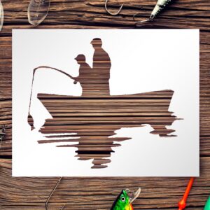 Father and Son Fishing in Boat Stencil Template Reusable for Painting on Walls, Wood, Glass, Scarpbooking, Arts and Crafts, DIY - LIONX