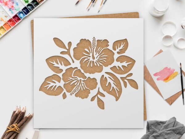 Hibiscus Flowers Stencil for Painting on Wood, Canvas, Paper, Fabric, Walls and Furniture , Wildflower Stencil, Stencils Home Décor, Reusable DIY Art and Craft Stencils