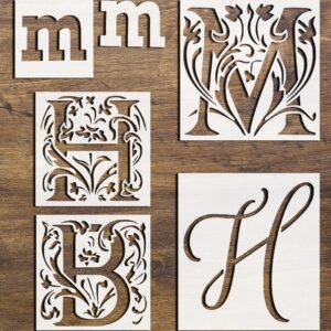 5-in-1 Letter Stencil Set – Reusable Stencils with Letters B, M, H in Intricate Designs for DIY Crafts, Painting on Wood, Walls, Canvas, and More