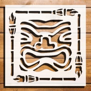 Tiki Torches Stencil for Painting on Walls, Wood, and Canvas - Reusable Plastic Template for DIY Crafts and Decor - 5.5" x 5.5"