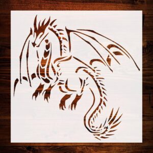 Fairy Dragon with Wings Stencil, Plastic for Airbrush Painting Drawing and More Reusable Stencil