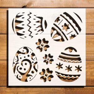 Easter Eggs Flowers Pattern Stencil for Painting, Plastic Reusable 5.5x5.5 inch – Perfect for DIY Easter Crafts and Spring-Themed Projects