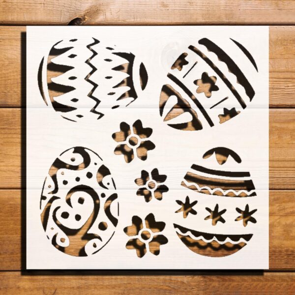 Easter Eggs Flowers Pattern Stencil for Painting, Plastic Reusable 5.5x5.5 inch – Perfect for DIY Easter Crafts and Spring-Themed Projects