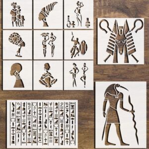 African & Egyptian Stencil Bundle – 9 African Tribal Stencils + Anubis, Thoth, and Hieroglyphics Templates – Reusable DIY Painting Stencils for Wood, Walls, Fabric, and Crafts – to