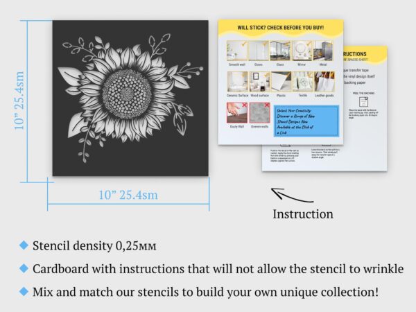 Sunflower Stencil | DIY Stencils for Artistic Projects | Floral Design | | Flowers Stencil - Image 7