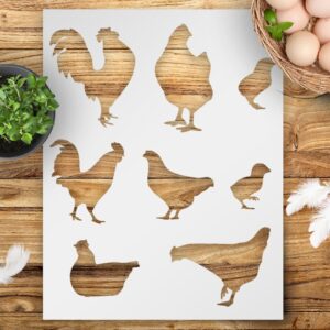 Chicken, Rooster, Hen & Peeps Stencil – Reusable Template for Painting on Walls, Wood, Glass, Scrapbooking, Arts & Crafts, DIY Decor