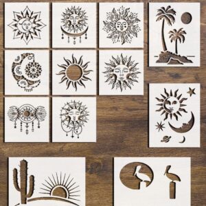 Celestial & Nature Stencil Bundle – Sun, Moon, Stars, Palm Trees, Cactus, Pelican & Mandala Stencils – Reusable Templates for DIY Painting on Wood, Walls, Crafts & Home Decor – to