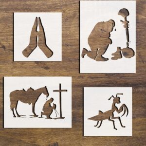 Prayer & Symbol Stencil Bundle – Soldier, Cowboy, Praying Hands, & Praying Mantis Designs – Reusable Mylar Templates for DIY Painting, Arts, Crafts & Signs – 4-Inch to