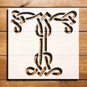 Celtic Initial T Stencil for Painting, Plastic Reusable 8x8 inch