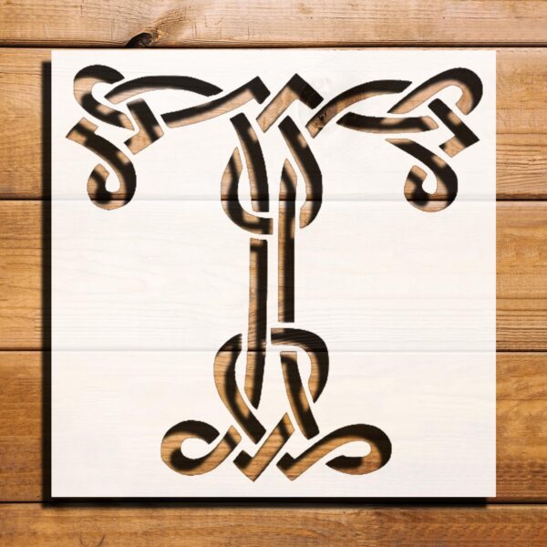 Celtic Initial T Stencil for Painting, Plastic Reusable 8x8 inch
