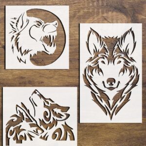 3-in-1 Wolf Stencil Set – Reusable Wolf and Werewolf Designs for DIY Crafts, Airbrush Painting, and Nature-Inspired Décor – Multiple Sizes