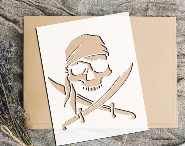 Pirate Skull Stencil – Reusable Jolly Roger Template with Crossed Swords for DIY Halloween Decor, Nautical Crafts, Party Signs & Pirate Cosplay - Image 3