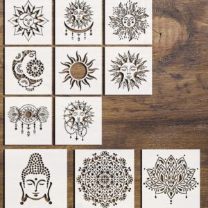 Buddha & Mandala Stencil Bundle – Reusable Buddha, Lotus Flower, Bliss Mandala, & Sun-Moon Stencils – Templates for DIY Wall Art, Crafts, & Painting – Durable Mylar Stencils