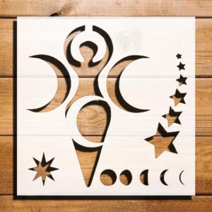 Wiccan Goddess Stars Month Stencil for Painting, Plastic Reusable 5.5" L x 5.5" W – Ideal for Spiritual Crafts, DIY Projects, and Home Decor