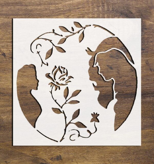 Princess Beauty & Beast Stencil – Reusable Plastic Stencil for DIY Crafts, Painting on Wood, Walls, Fabric & Home Decor