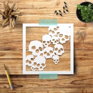 A lot of Skulls Reusable Stencil for Painting on Wood, Wall, Furniture, Airbrush Drawing Pattern/Design: Gothic, Death Material: Mylar Size: es x es LIONX
