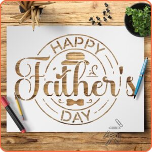 Happy Father's Day Stencil – Reusable Hat and Bow Tie Template for Painting on Walls, Wood, Glass, Scrapbooking, and DIY Crafts